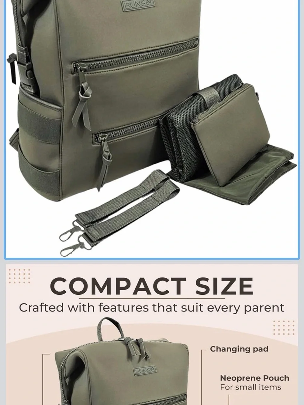 Green neoprene diaper bag backpack